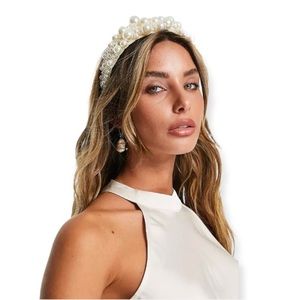 VILA (on ASOS) Pearl Headband in Cream Bridal